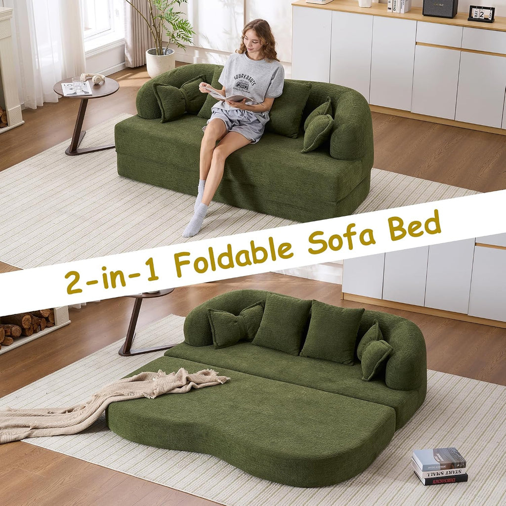 70' Convertible Sofa Bed, 2-in-1 Boneless Sleeper Sofa, Soft Chenille Folding Sofa Loveseat with 4 Pillows, Love Seat Small Couch for Small Spaces, Living Room, Bedroom, No Assembly
