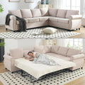 104'' Sleeper Sofa Bed Queen, L Shaped Sectional Sofa with Pull Out Couch Bed, Queen Size 6 Seater Couch with Memory Foam Mattress, Sectional Couches for Living Room Furniture Set, Beige