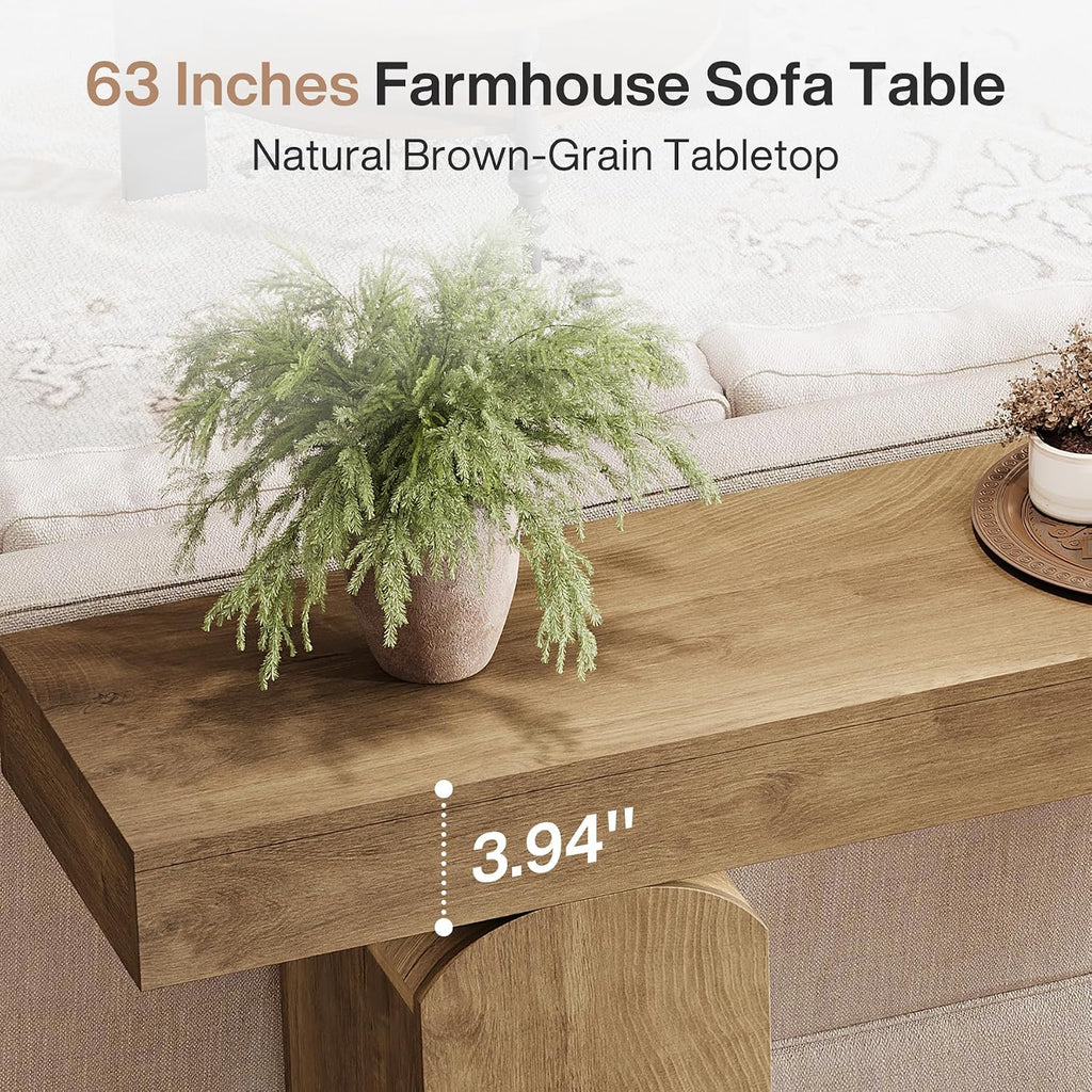Tribesigns 63' Long Entryway Table, Farmhouse Console Table with 2 Arched Pedestal Legs, Wooden Sofa Console Behind The Couch for Entrance, Hallway, Living Room (Natural)