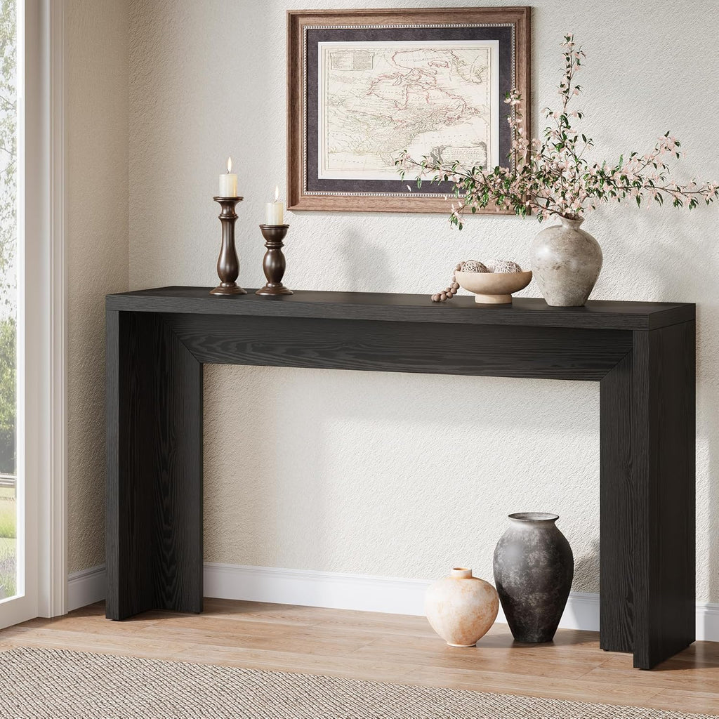 Tribesigns Farmhouse Console Table, 55-Inch Wooden Sofa Table with Storage for Entryway, Foyer, Hallway, Living Room, Easy Assembly (Black)