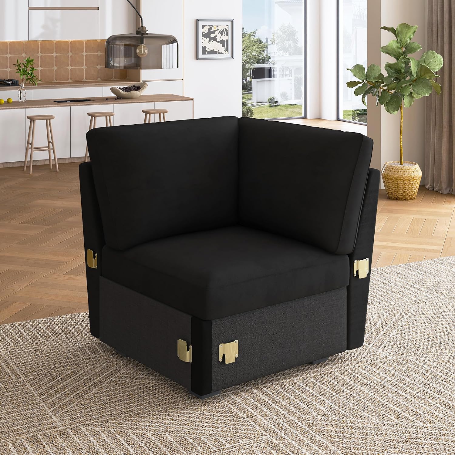 HONBAY Corner Seat for Sectional Sleeper Sofa, Corner Module for Modular Sleeper Couch with Pull Out Bed, Velvet Black