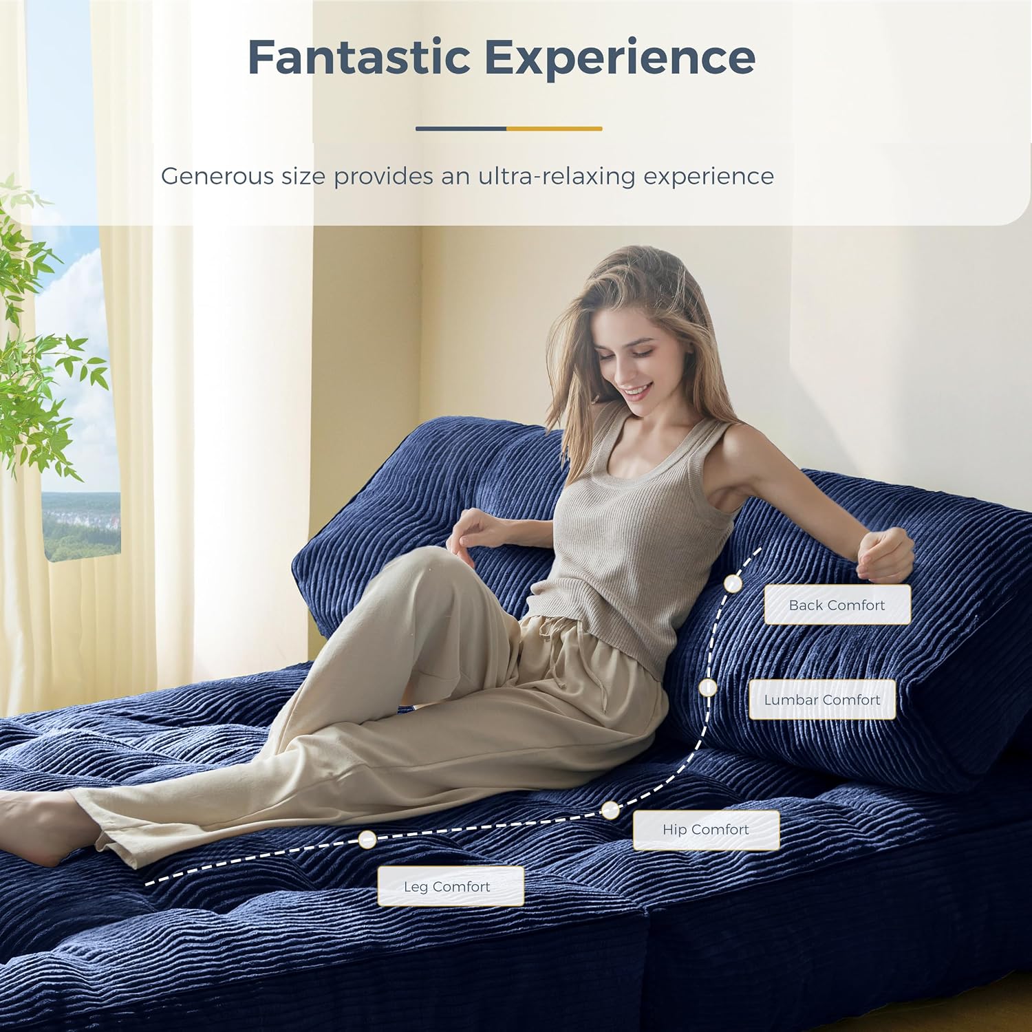 MAXYOYO Folding Sofa Bed, Convertible Sleeper Chair with Pillow Foldable Mattress with Back Support, Portable Fold Out Chair Bed Comfy Floor Sofa Lounge for Living Room Bedroom, Navy Double
