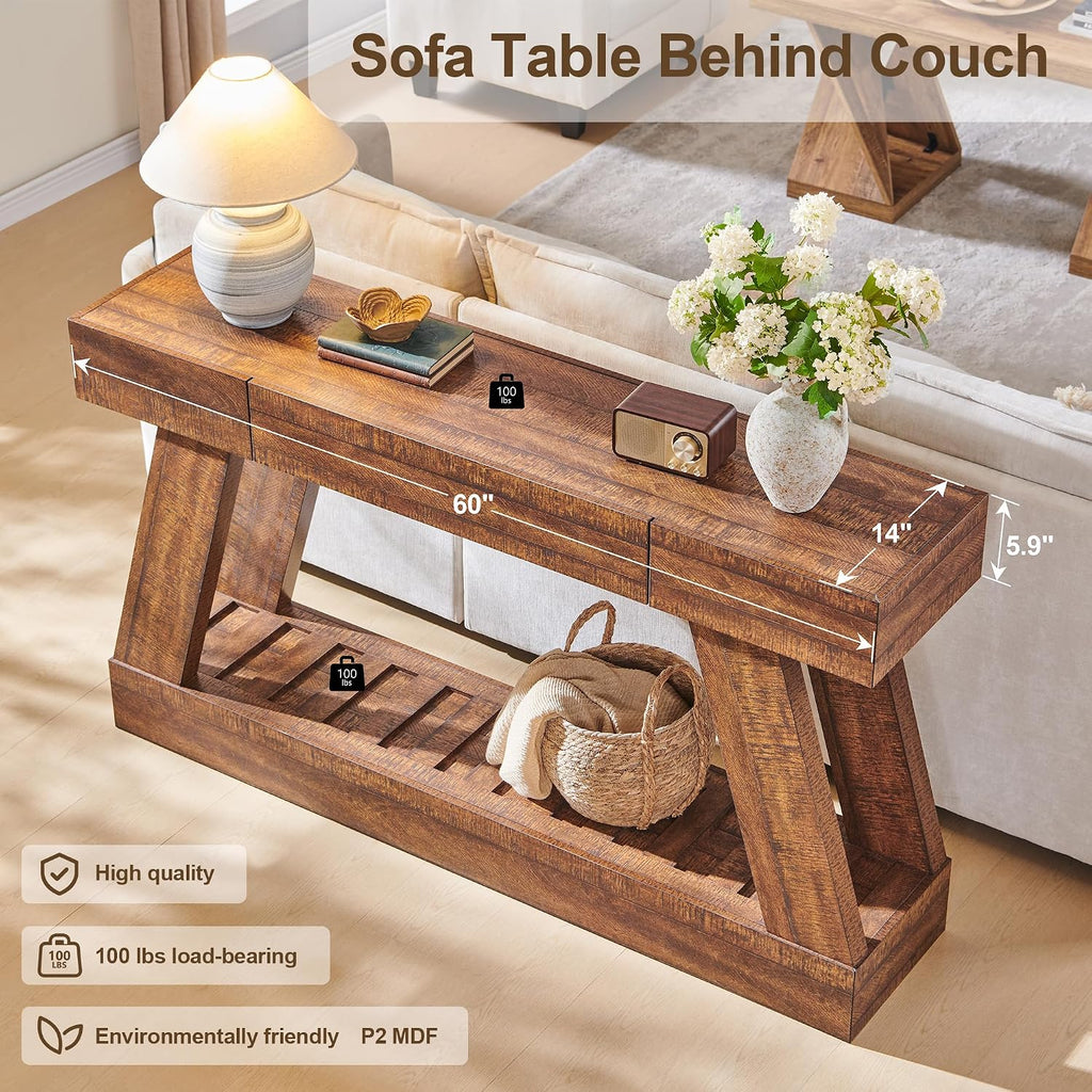 OKD 60' Farmhouse Entryway Table with Drawer, Narrow Long Console Table for Entryway, Console Tables with Storage(Reclaimed Barnwood)