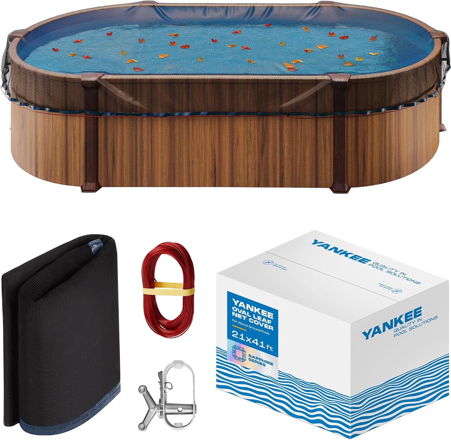 Yankee Pool Leaf Net Cover for Oval Pool 21x41 Ft.- Heavy-Duty 0.15' Above-Ground Leaf Net | Swimming Pool Net to Protect from Leaves, Debris, and Clogging