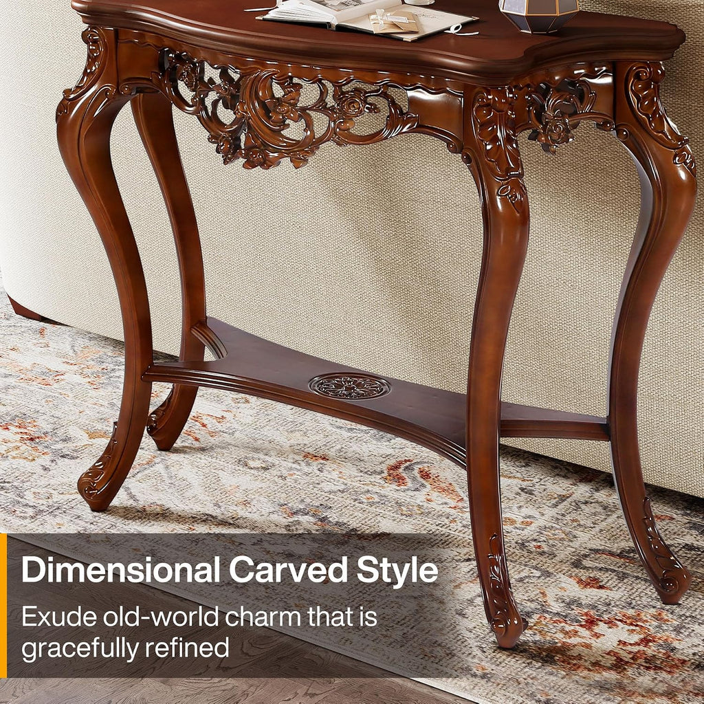 Tribesigns Antique Console Table, 38 Inch Victorian Half Moon Sofa Table with Hollow Floral Apron and Cabriole Legs, Vintage Traditional Decorative Furniture Tables for Entryway, Hallway, Living Room
