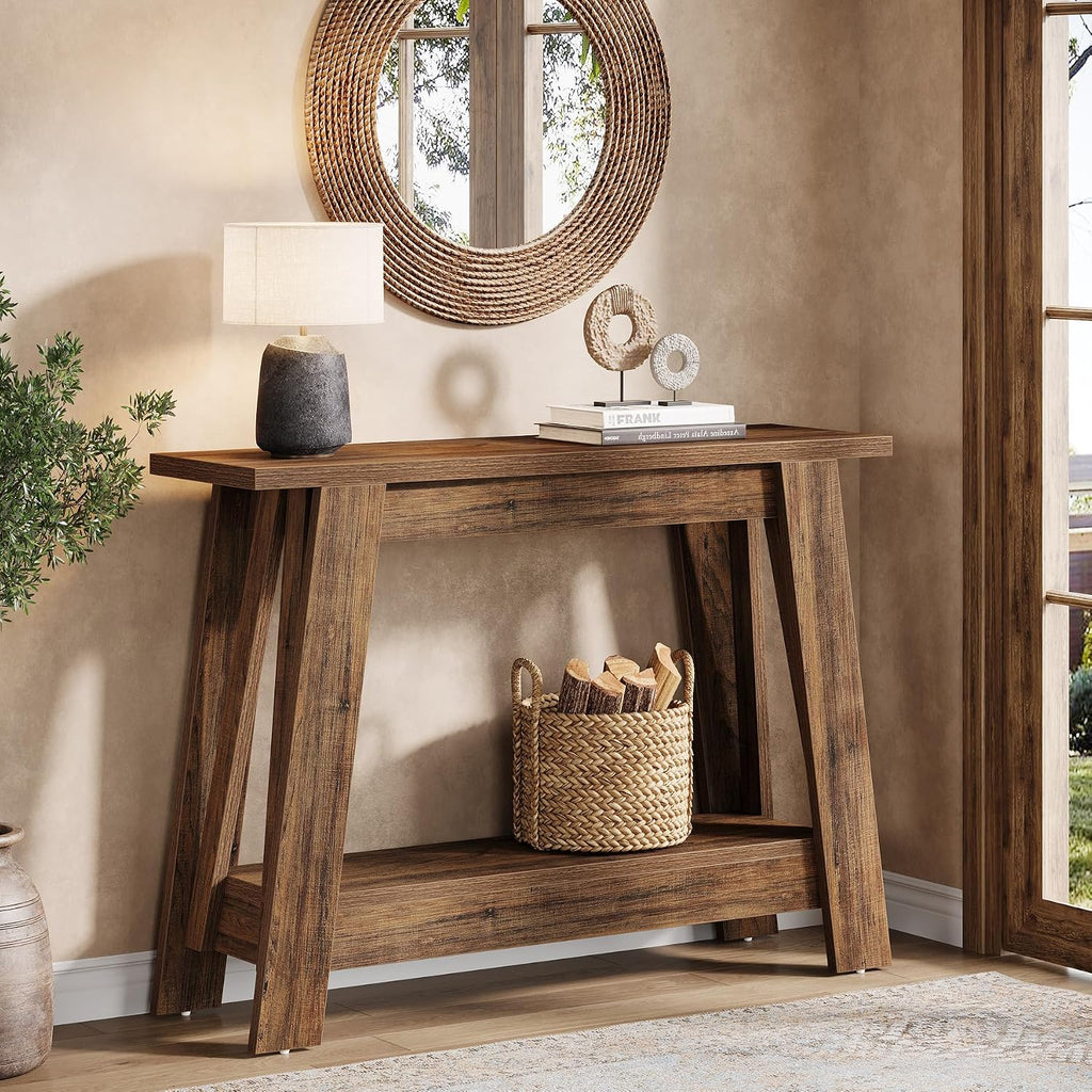 Tribesigns 41.3' Farmhouse Console Table, 2-Tier Wooden Entryway Table with Storage, Rustic Narrow Behind Couch for Living Room, Hallway, Foyer, Rustic Brown