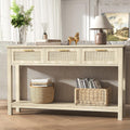 ELYKEN Rattan 51.2' Console Table with 3 Drawer, Entryway Table with Drawer & Shelf, Boho Sofa Table Behind Couch Foyer for Living Room, Hallway, Natural Wood