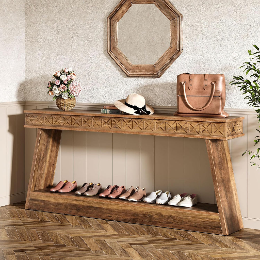 Tribesigns 70.9 Inch Long Console Table for Entryway, 2-Tier Farmhouse Entryway Table with Storage, Narrow Sofa Table Behind the Couch, Wood Accent Table for Hallway, Living Room, Foyer, Rustic Brown