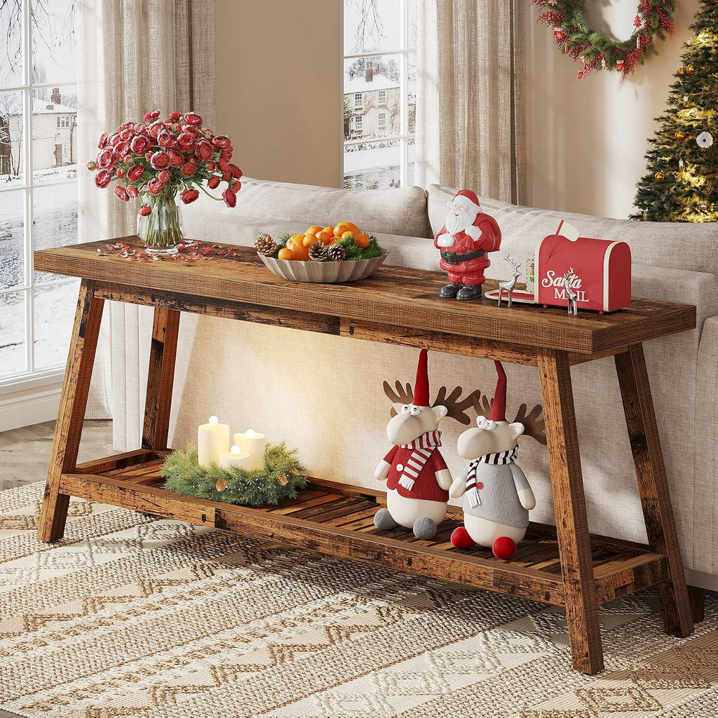 Tribesigns 70.86-Inch Console Table for Entyrway, Farmhouse 2-Tier Entry Entrance Table, Narrow Long Sofa Table Behind Couch, Mixed Brown