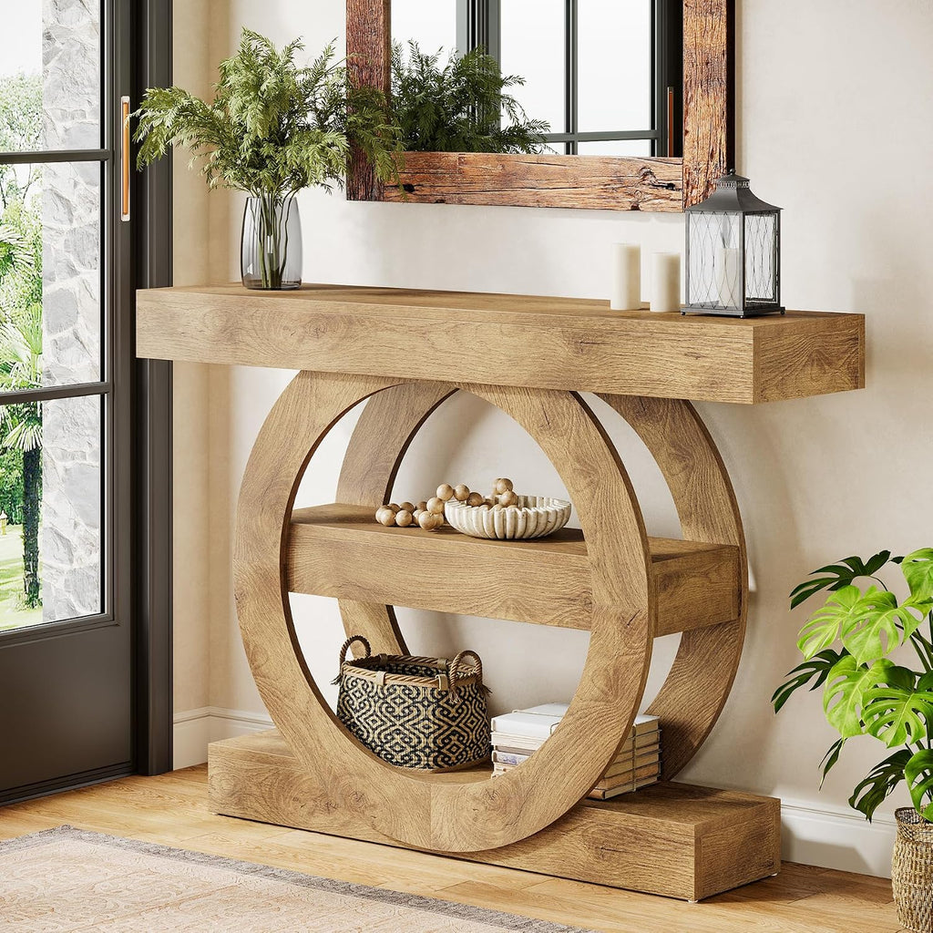 Tribesigns 41-Inch Entryway Table with Storage, 3-Tier Farmhouse Console Table with Shelves, Wooden Foyer Tables for Entryway, Living Room, Hallway, Behind Couch (Light Brown)