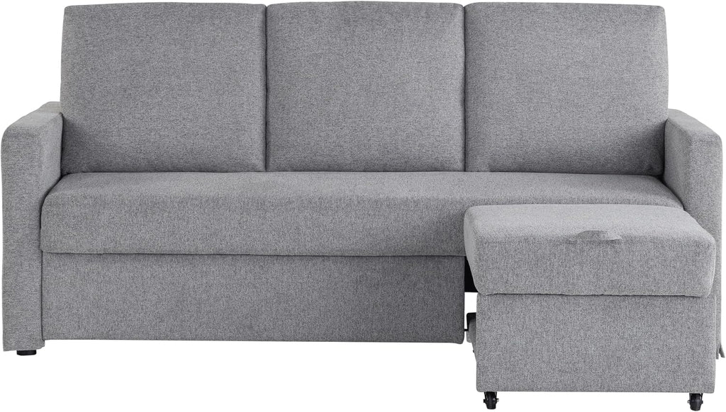 Serta® Marshall 83.9' King-Size Convertible Sectional Sofa, Reversible Design, Dream Coil® Comfort, Fingerguard® Pinch Point Protection, Woven Polyester Fabric, Light Gray