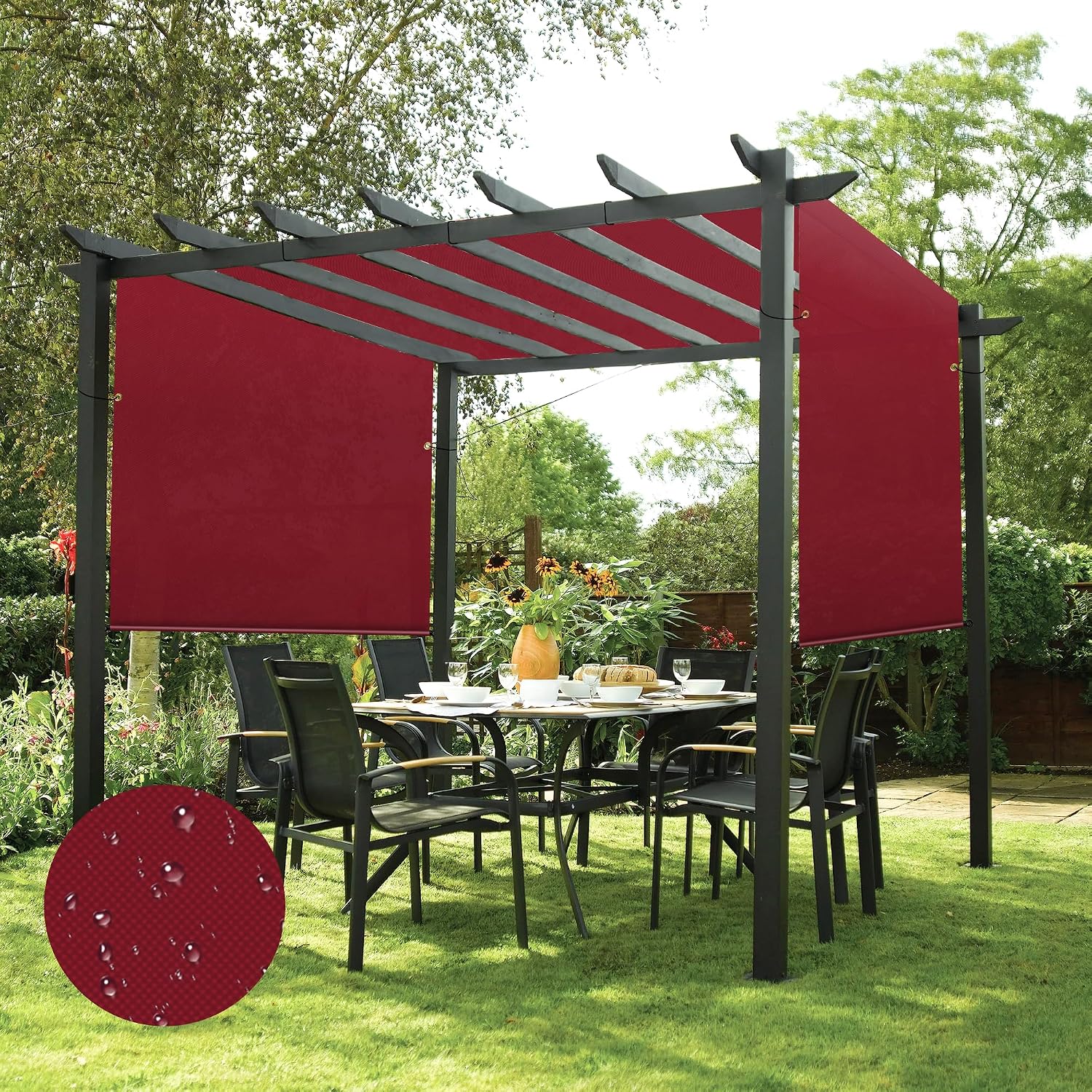 Patio 8' x 4' Waterproof Pergola Canopy Replacement Shade Cover Sun Sail for Deck Porch Backyard Shade Cloth Tarp with Grommets Rods Privacy Shade Screen, Red