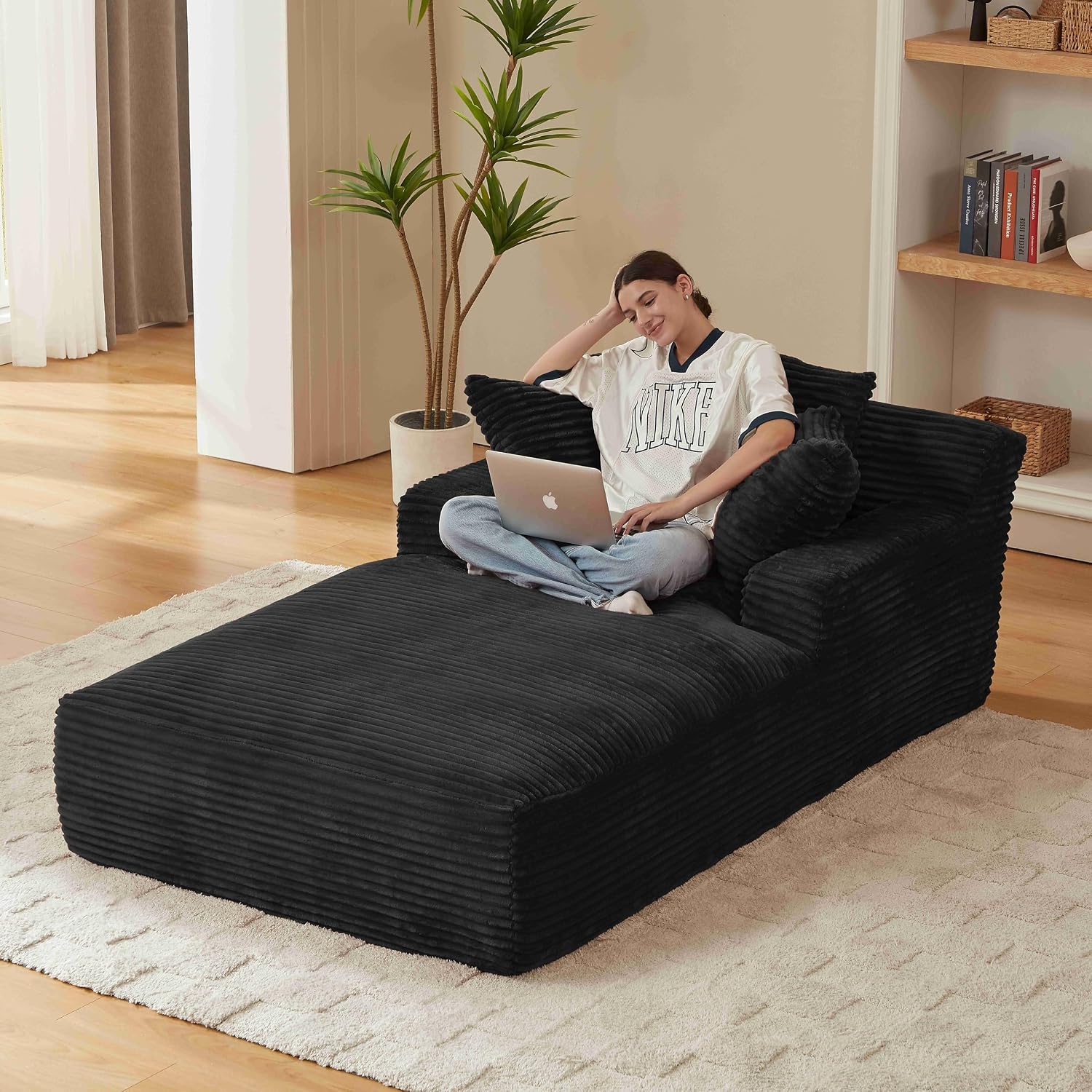 Tmsan Oversized Chaise Lounge Chair Indoor, 78.7' Extra Deep Boneless Corduroy Lounge Couch Bed with 2 Pillows, Single Seat Reading Chairs for Living Room,Bedroom,Apartment,No Assembly Required
