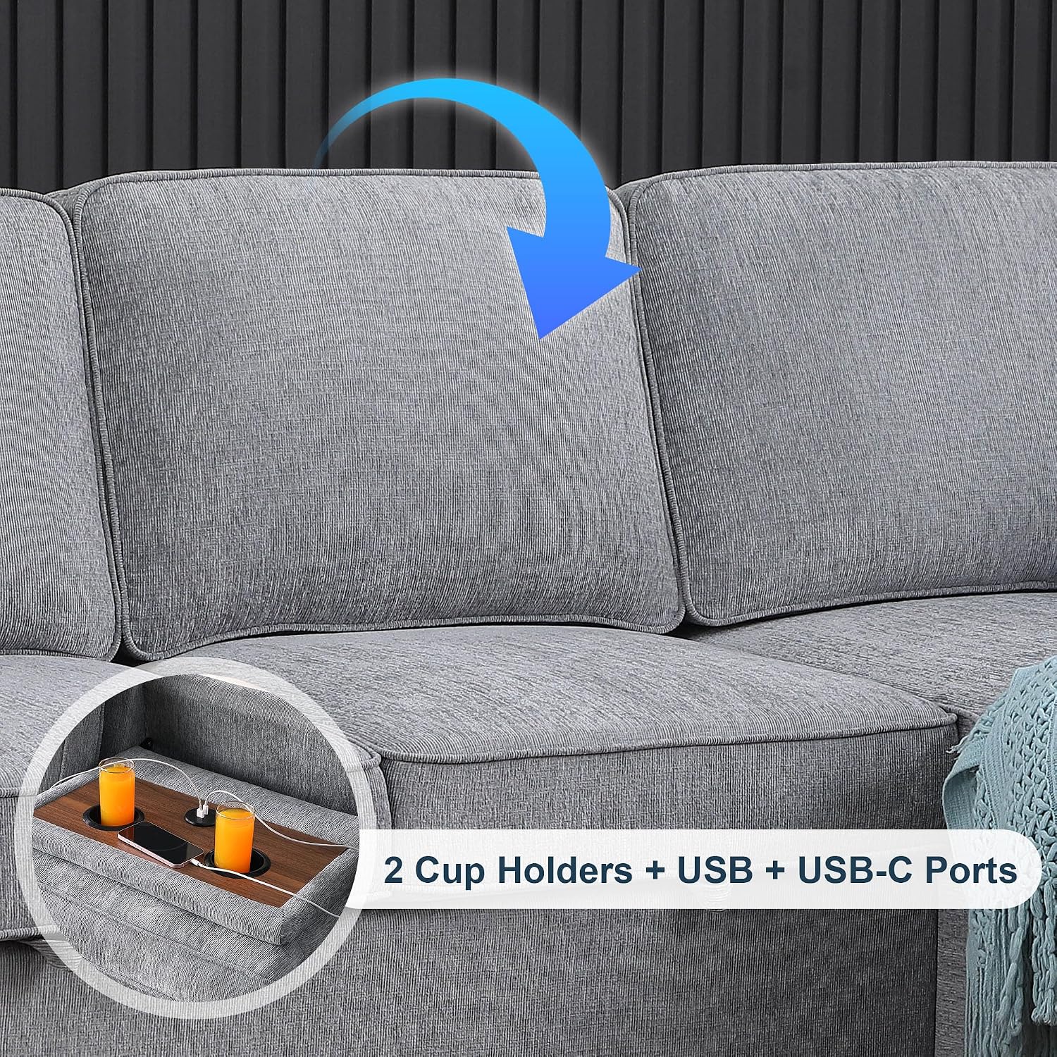 ERYE L-Shaped Pull Out Sleeper Couch Bed, Modern Chenille Upholstered Button Tufted Corner Couch Reversible Sectional Sleeper Sofa Bed W/Storage Chaise, Cup Holders