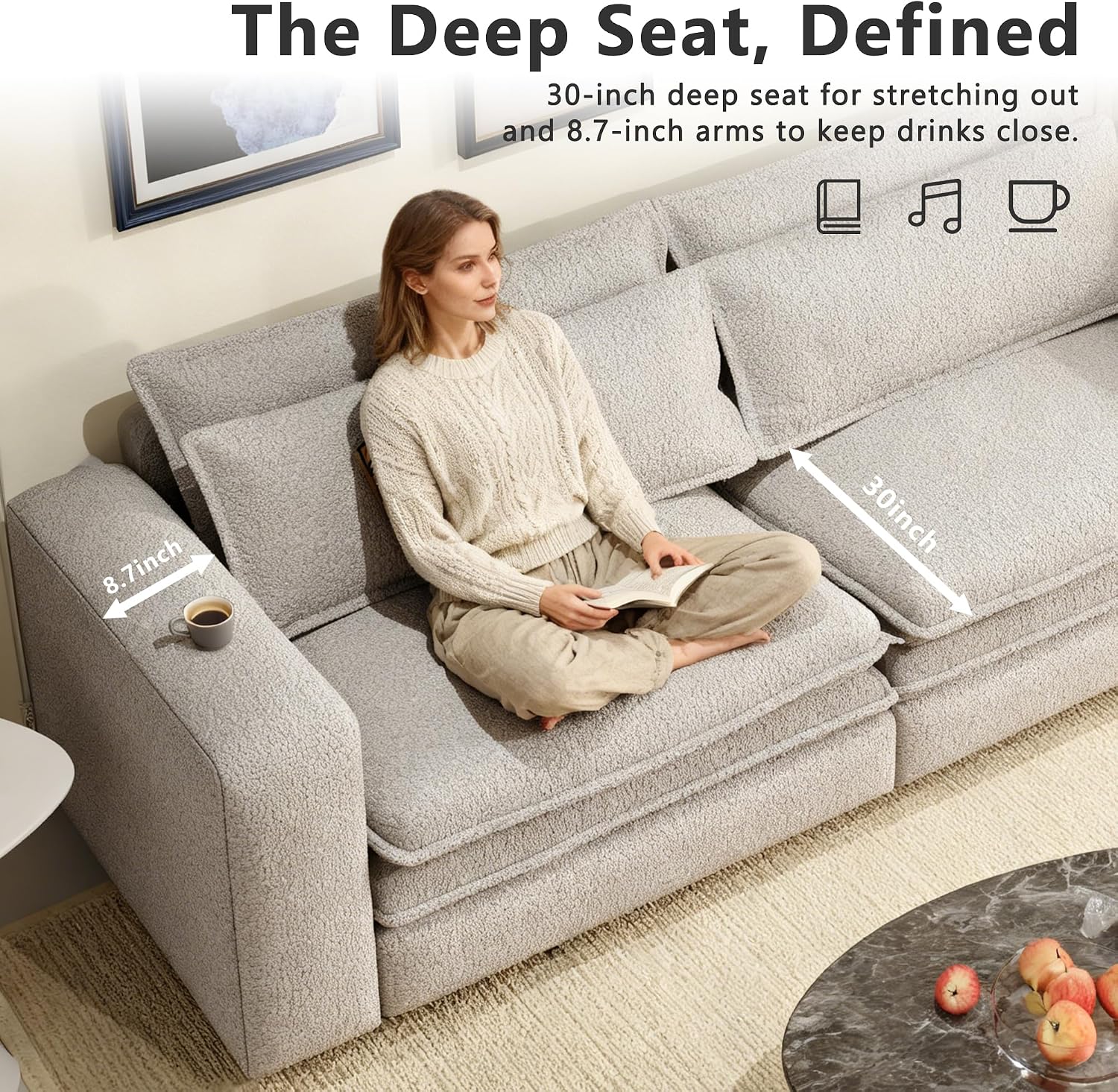 93' Sleeper Sofa Bed King Size, Teddy Pull Out Couch, 3 in 1 Convertible Futon Couches, Modern Deep Seat Daybed with 2 Pillows, Recliner Loveseat for Living Room, Apartment, Office, Grey