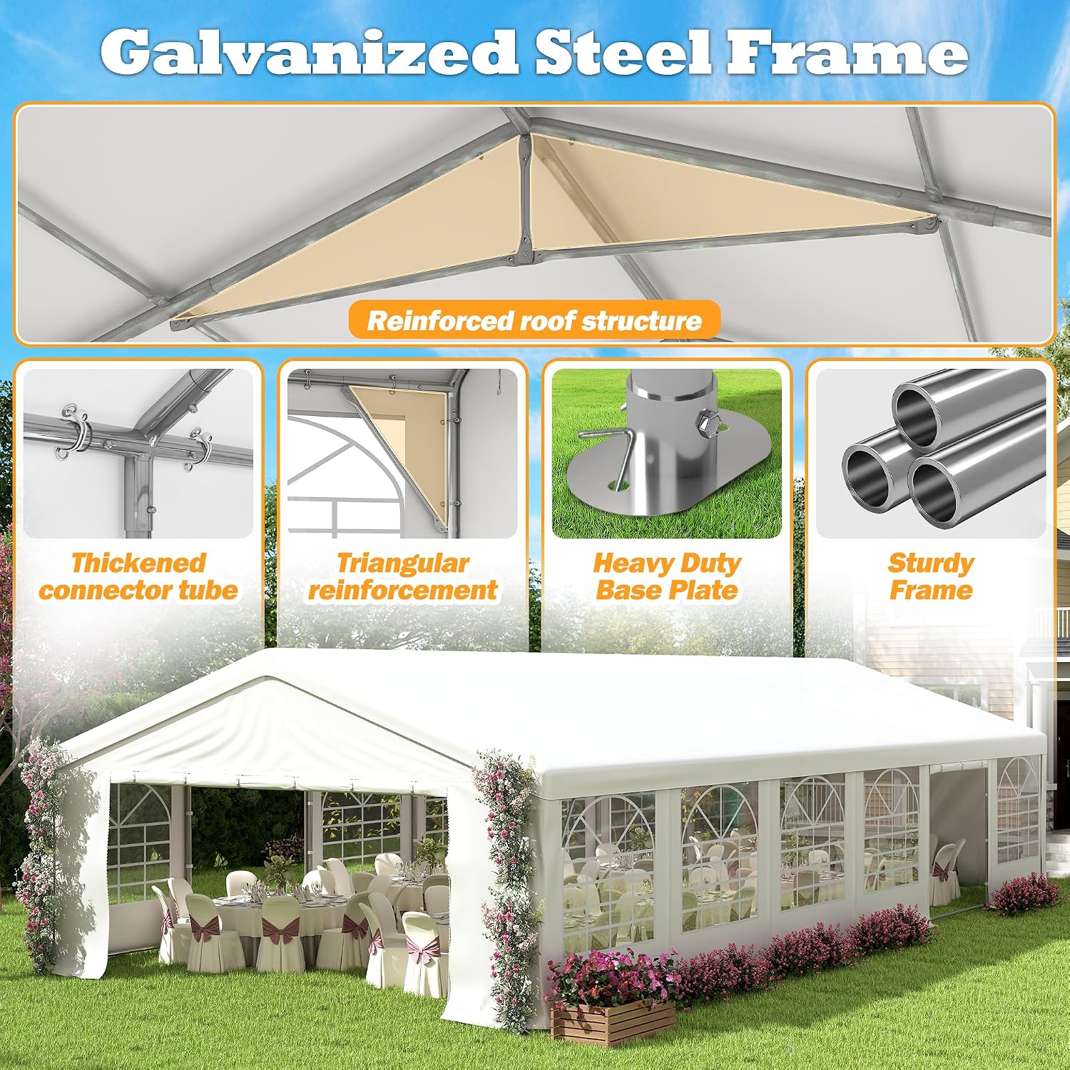 20' x 40' Party Tent Heavy Duty, Wedding Tent with Removable Sidewalls, Outdoor Gazebo Event Shelters Canopy for Birthday Party