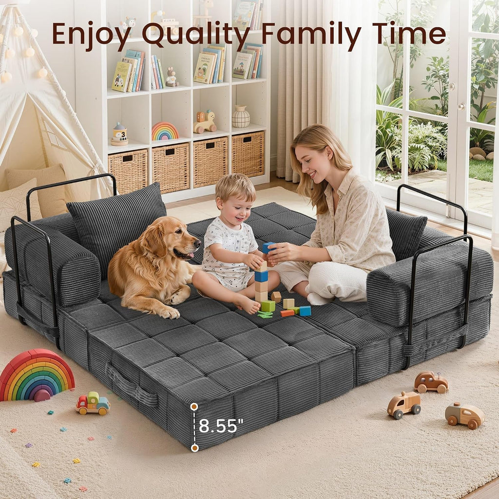 Korser Folding Convertible Sofa Bed, Corduroy Upholstered Boneless Couch, Small Sectional Cloud Couch, Loveseat Sleeper Sofa, Modular Futon Floor Sofa Couch for Living Room Bedroom Lounge, No Assembly