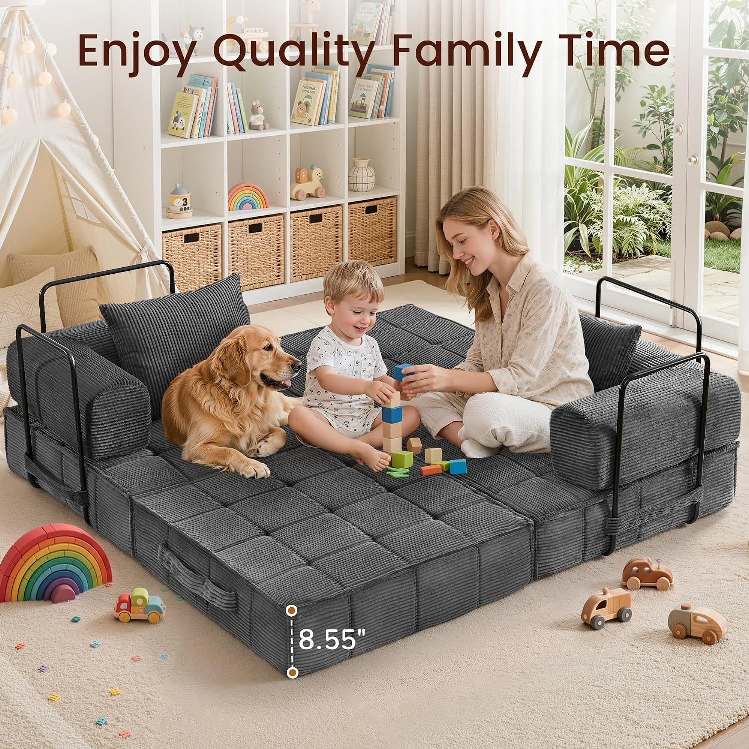 Korser Folding Convertible Sofa Bed, Corduroy Upholstered Boneless Couch, Small Sectional Cloud Couch, Loveseat Sleeper Sofa, Modular Futon Floor Sofa Couch for Living Room Bedroom Lounge, No Assembly