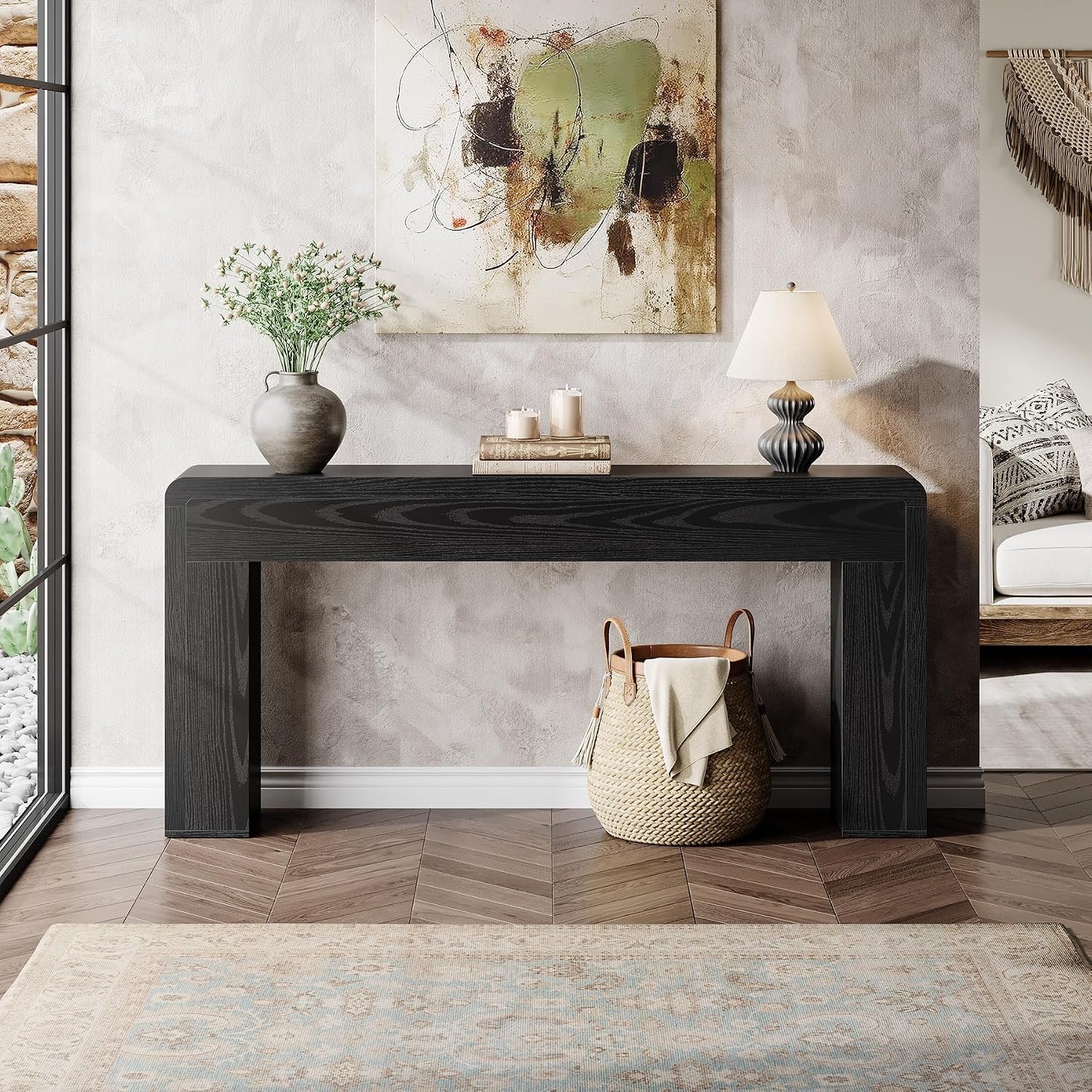 Tribesigns 70.9-Inch Extra Long Console Table, Rustic Wooden Sofa Table Behind Couch, Farmhouse Entryway Console for Living Room, Entryway, Hallway, Foyer (Black)