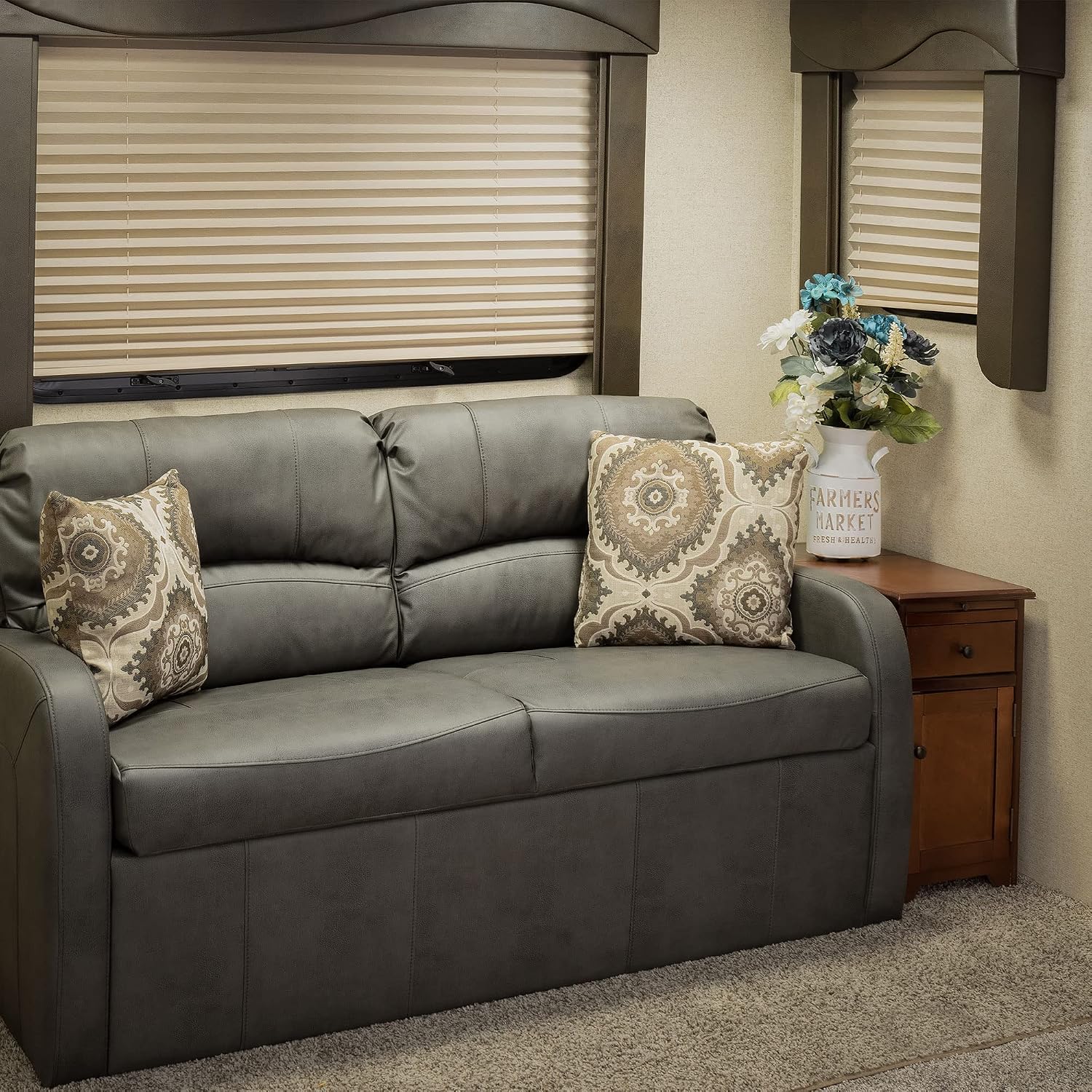 RecPro Charles Collection 60' RV Jack Knife Sofa w/Arms | RV Sleeper Sofa | Gunmetal