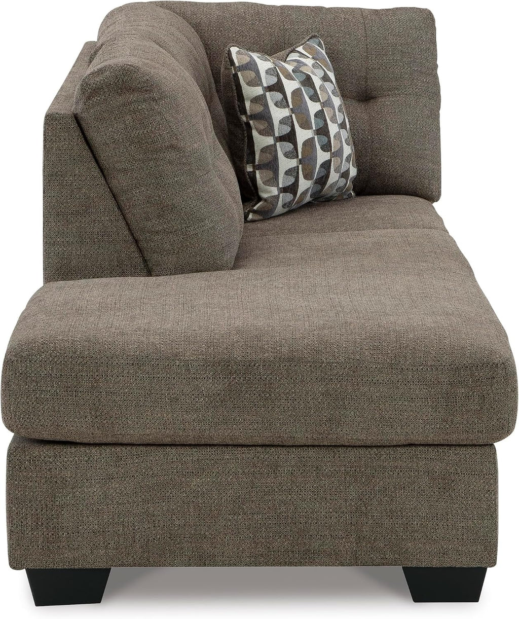 Signature Design by Ashley Mahoney Casual L-Shaped Tufted 2-Piece Sleeper Sectional with Chaise, Bi-Fold Memory Foam Mattress, Loose Seat Cushions and 2 Accent Pillows, Full, Dark Brown
