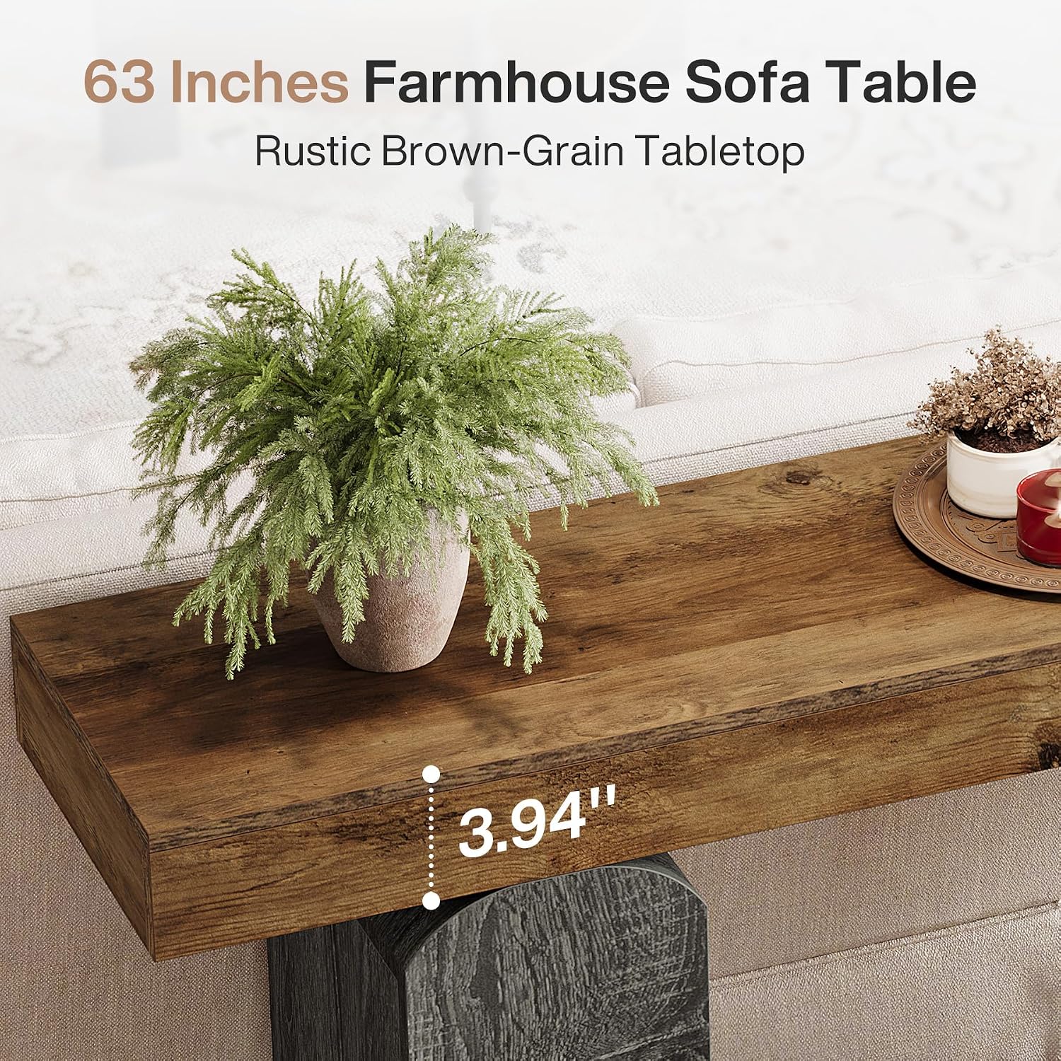 Tribesigns 63' Long Entryway Table, Farmhouse Console Table with 2 Arched Pedestal Legs, Wooden Sofa Console Behind The Couch for Entrance, Hallway, Living Room (Vintage Brown & Grey)