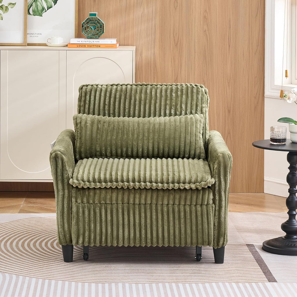 Majnesvon Modern Corduroy Fabric Sofa Bed Futon,3 in 1 Convertible Pullout Bed Sleeper Couches with 3 Reclining Backrests,Small Sofa Chair Bed for Living Room Bedroom (Green)