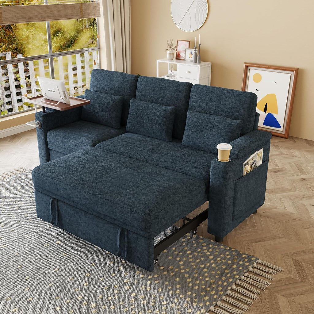 Oversized Modular Sectional Sofa with Reclining Chair, Queen Sleeper Sofa with Pull Out Couch Bed, Hide A Bed Couches Feature Cup Holder, Laptop Table and USB Port for Living Room, Apartment