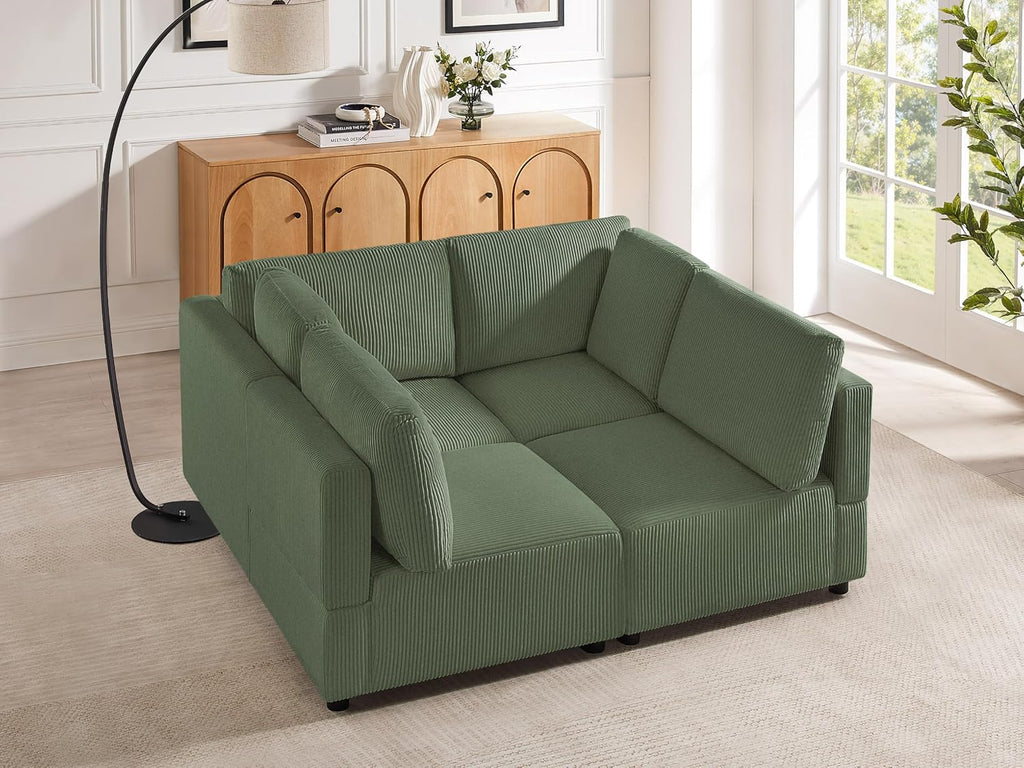 123.6' Modular Sectional Sofa, Corduroy Reversible Small Sectional Sofa Bed with Chaise, 4 Seater Convertible Modular Loveseat Single Sofa Set Free Combination Couch for Living Room Bedroom Apartments