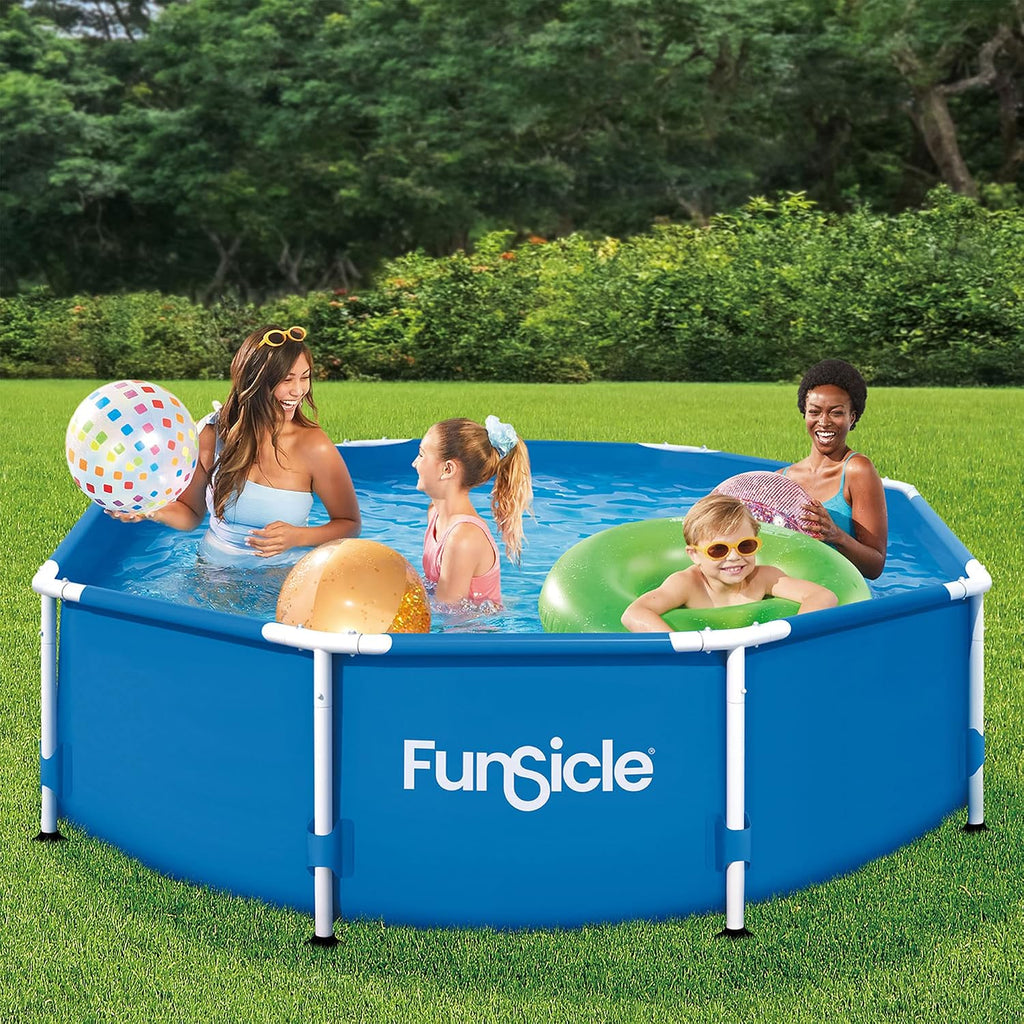 Summer Waves P2000830A Active 8ft x 30in Outdoor Round Frame Above Ground Swimming Pool Set with Filter Pump and Type D Filter Cartridge, Blue