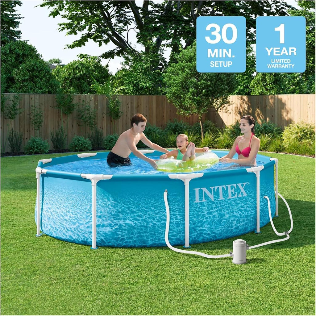 INTEX 28207EP 10Ft X 30In Beachside Metal Frame Above Ground Swimming Pool Set, Includes 330 GPH Cartridge Filter Pump, Puncture-Resistant Material, Rust Resistant, 1185 Gallon Capacity
