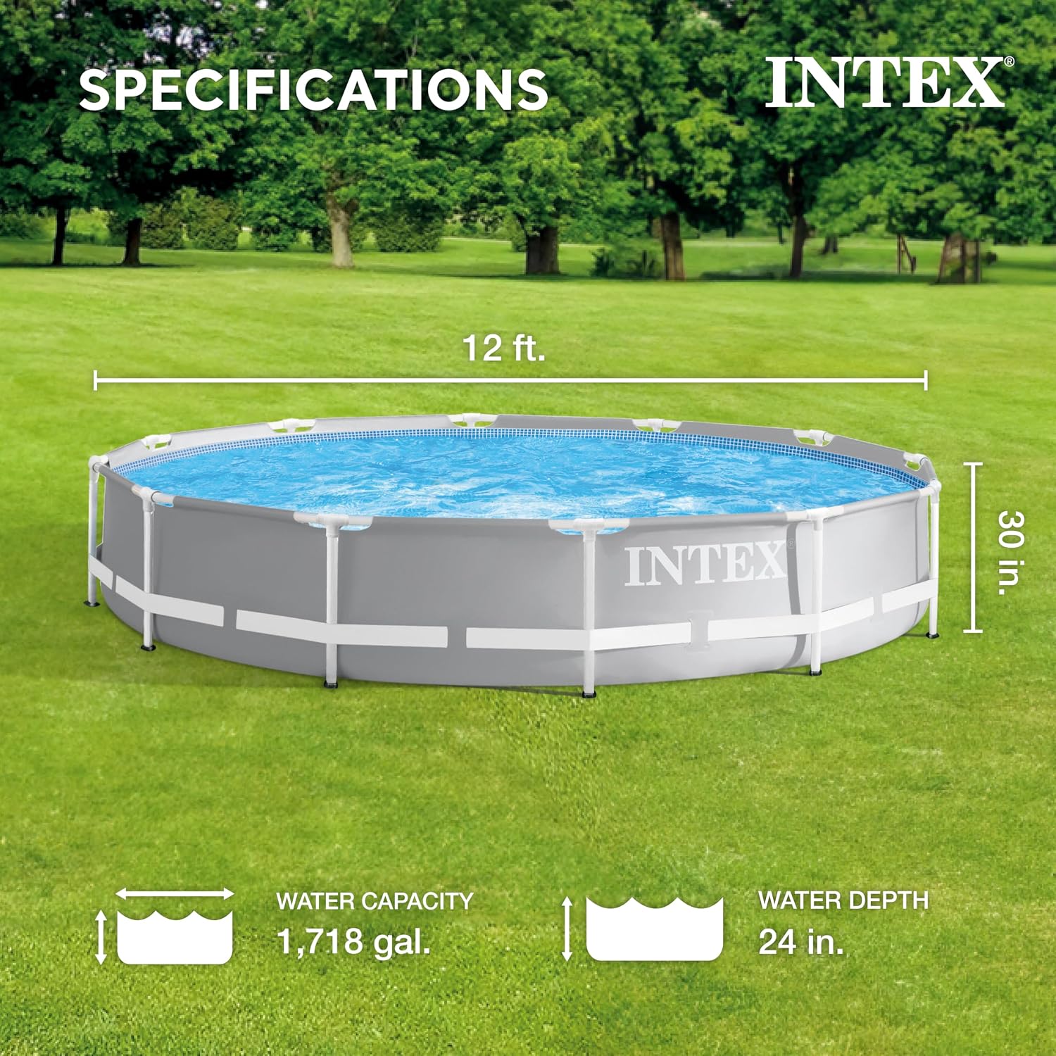 Intex 12 Foot x 30 Inch Prism Steel Frame Above Ground Pool with 3 Ply Liner and Type A and C Pool Filter Pump Cartridge Replacement