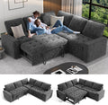 Sunny Heart Modular Sectional Sleeper Sofa with Pull Out Bed, Chenille L Shaped Sectional Sofa with USB Ports/Adjustable Backrest/Storage Seats, Tool-Free Assembly, Couches for Living Room Dark Grey