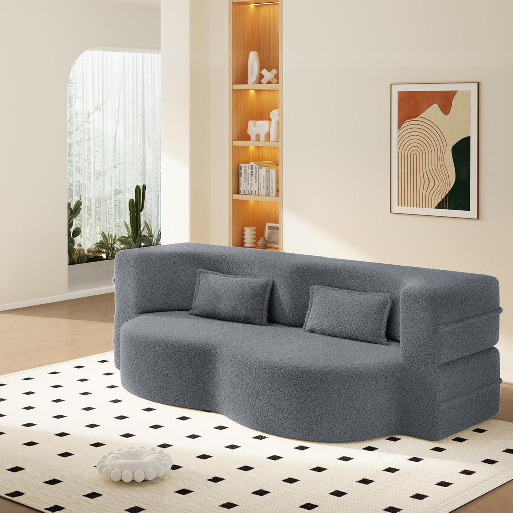 JOYBASE 78' Folding Sofa Bed, Convertible Twin Sleeper Sofa, Minimalist Boneless Cloud Couch for Living Room, Apartment, Bedroom (Grey)