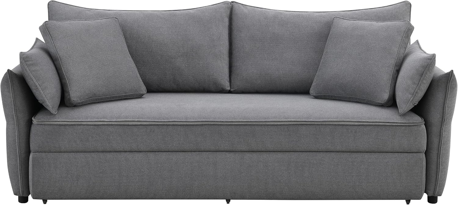 Acme Irina Fabric Upholstered Sofa with Pull-Out Sleeper and 4 Pillows in Gray