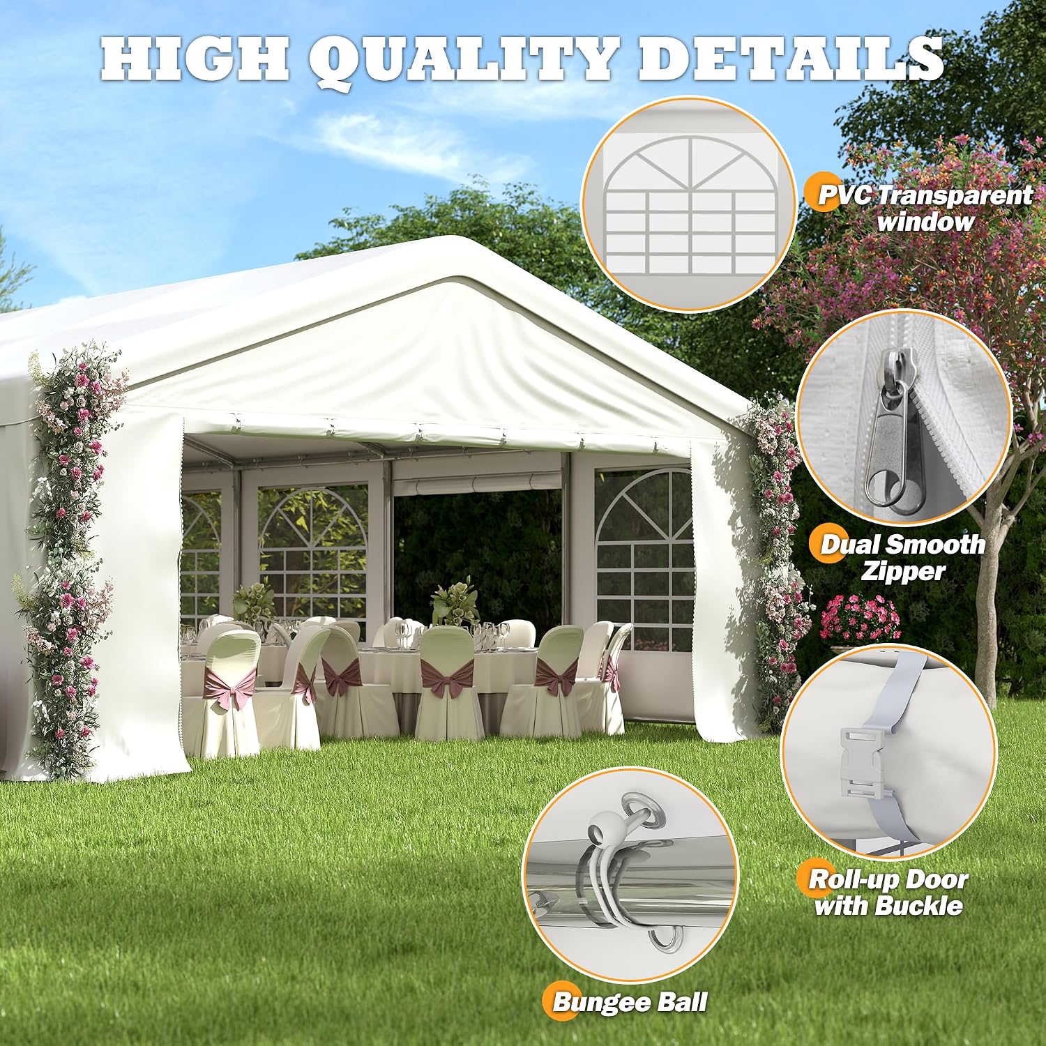 20' x 29.5' Heavy Duty Party Tent, Outdoor Large Wedding Tent with Removable Sidewalls, Event Canopy Shelter for Birthday Party, Outdoor Event