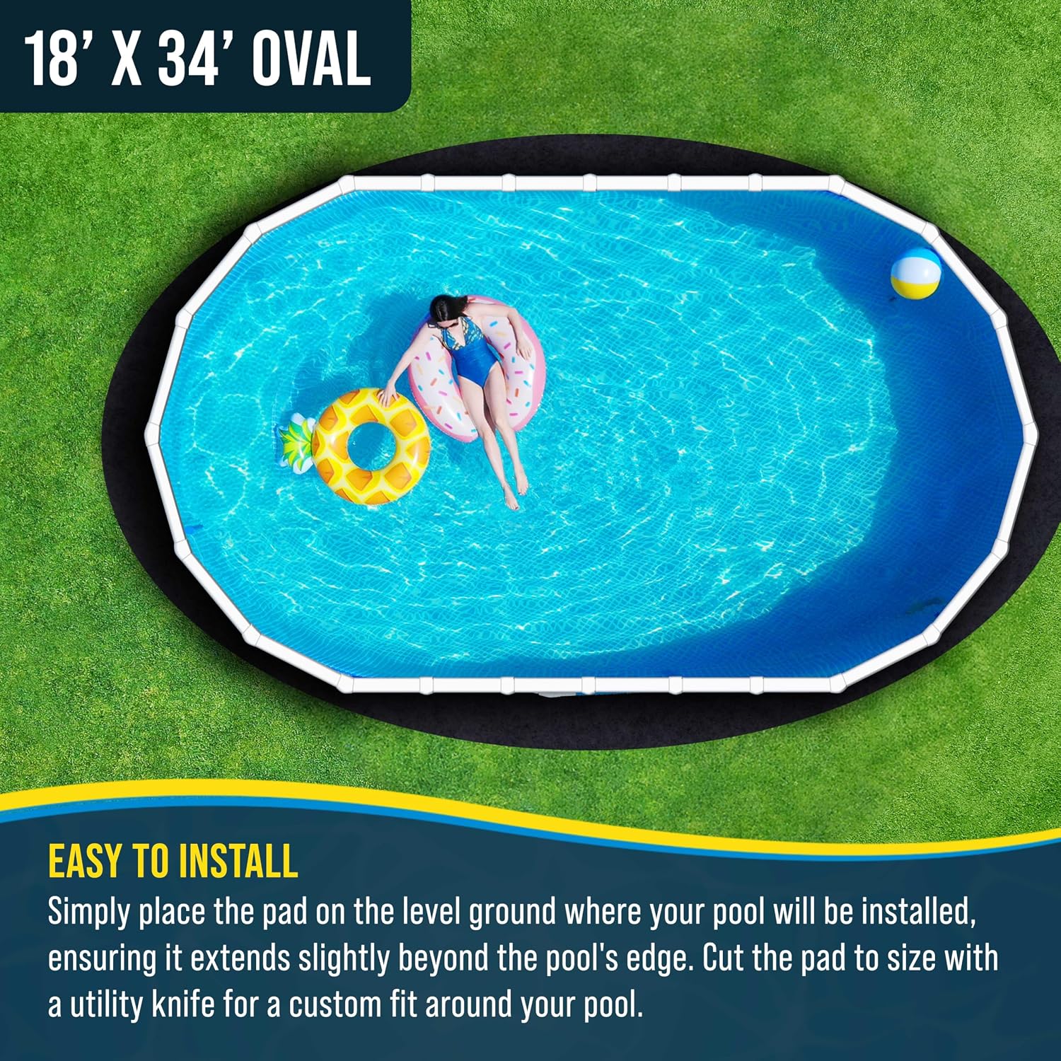 U.S. Pool Supply Ground Shield 18-Foot x 34-Foot Oval Heavy Duty Pool Liner Pad for Above Ground Swimming Pools - Protects Pool Liner, Prevents Punctures, Weed Barrier, Eco-Friendly Extends Liner Life