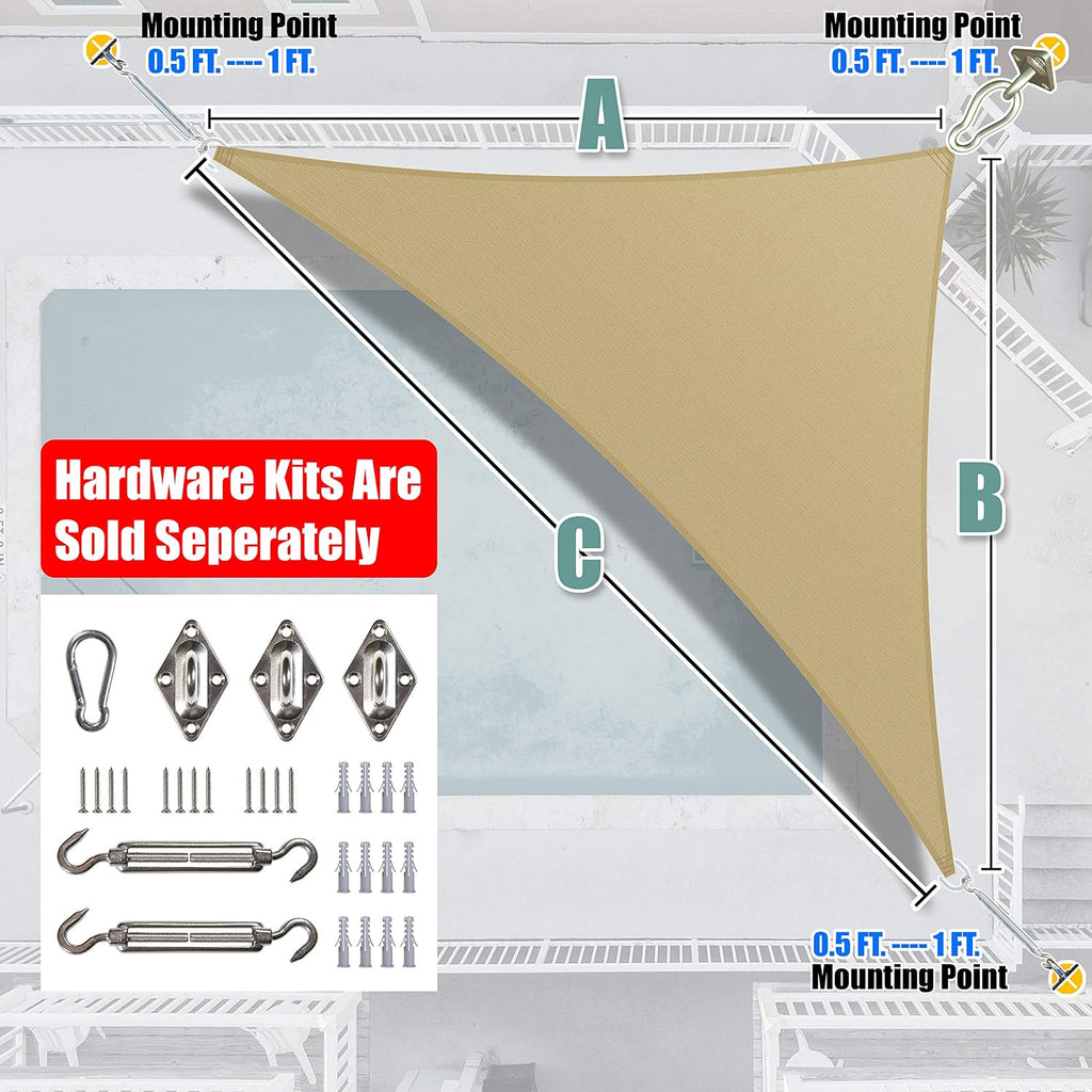 Amgo Custom Size 14' x 20' x 24.4' Sand Beige Right Triangle Sun Shade Sail UPF50+ AGTAPT18, Order to Make Canopy Awning, 95% UV Blockage, Water & Air Permeable, Commercial Standard (We Customize)
