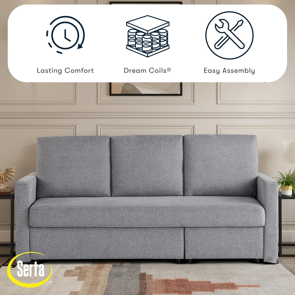 Serta® Marshall 83.9' King-Size Convertible Sectional Sofa, Reversible Design, Dream Coil® Comfort, Fingerguard® Pinch Point Protection, Woven Polyester Fabric, Light Gray