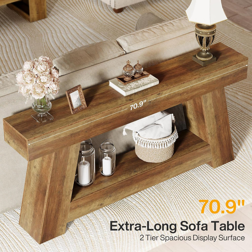 Tribesigns 70.9 Inch Long Console Tables, Farmhouse Entryway Table with Storage, 2-Tier Sofa Table Behind Couch for Entrance, Hallway, Living Room (Rustic Brown)