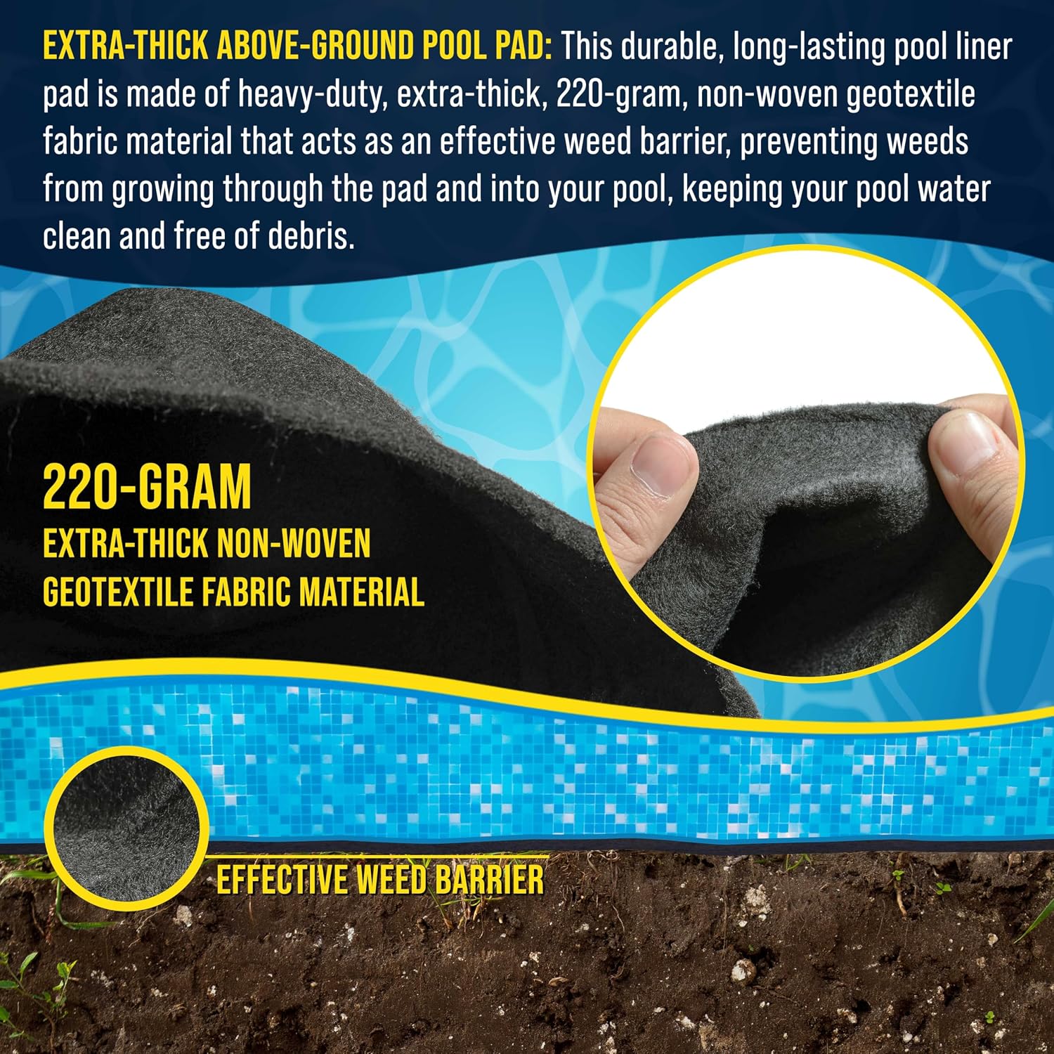 U.S. Pool Supply Ground Shield 27-Foot Round Heavy Duty Pool Liner Pad for Above Ground Swimming Pools - Protects Pool Liner, Prevents Punctures, Weed Barrier, Eco-Friendly Fabric - Extends Liner Life