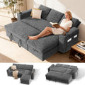 Sunny Heart L-Shaped Sleeper Sofa with Pull Out Bed, 82' Sectional Couch with Reclining Backrest, Reversible Storage Chaise, Armrest Storage, Cup Holders, and Side Pockets, Tool-Free Assembly, Grey