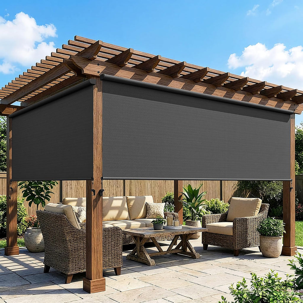 May in Color Outdoor Roller Shades for Patio with New Operation Mode (with Pull Rod-No Need Crank), Upgraded Materials Shades Roller Up Outdoor with 95% UV Protection, Outdoor Blinds for Patio Proch
