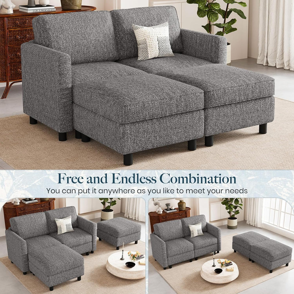 Belffin 58.3' Modular Sectional Sofa 4 Seats Sleeper Sofa Washable Sectional Couches for Living Room Comfy Couches with Storage Seat Couch Sofas with Chaise,Grey