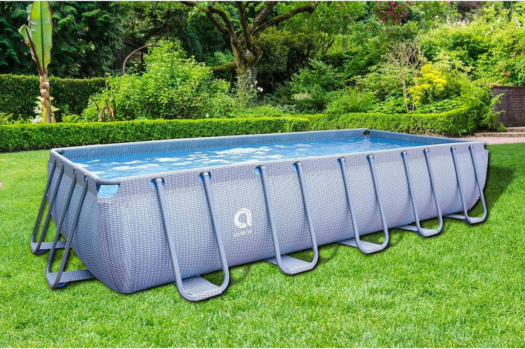 JLeisure Avenli LamTech 18 Foot Long by 39.5 Inch High Rectangle Steel Frame Above Ground Swimming Pool with U Frame Wall Support, Gray