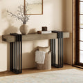 63' Long Console Table for Entryway - Behind Couch Table for Living Room, Wood Sofa Tables with Black Parallel Metal Frame & Power Outlet for Hallway, Entrance, Narrow Foyer, Light Walnut