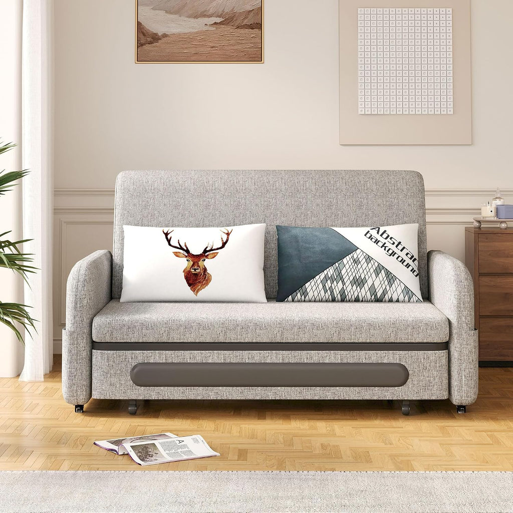 Pull-Out Sofa Bed - Versatile Futon Sleeper Couch for Living Room and Small Spaces(34.25'' D x 59.84'' W x 37.4'' H)- Gray/White RV Lounge (61.61' Gray)