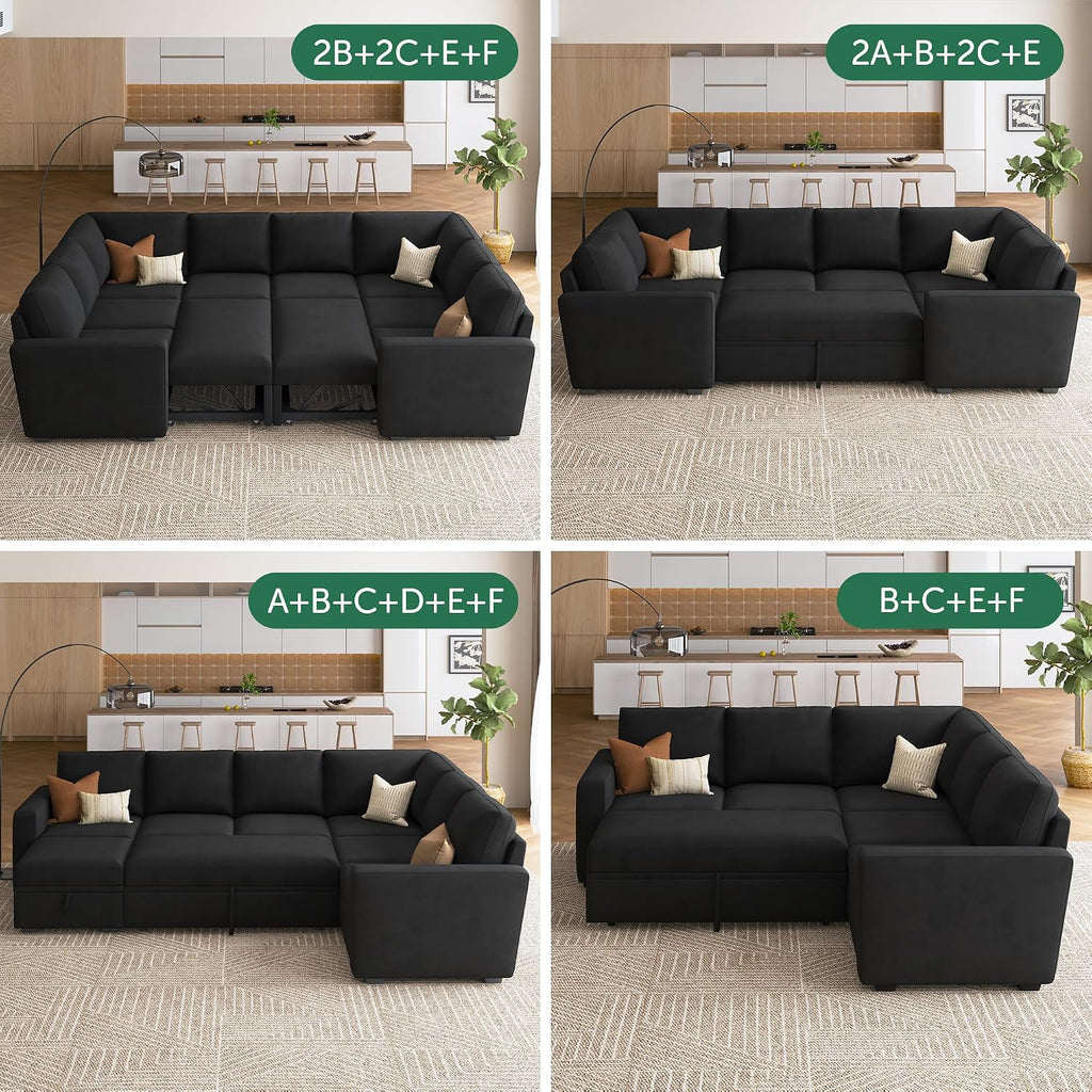 HONBAY Corner Seat for Sectional Sleeper Sofa, Corner Module for Modular Sleeper Couch with Pull Out Bed, Velvet Black