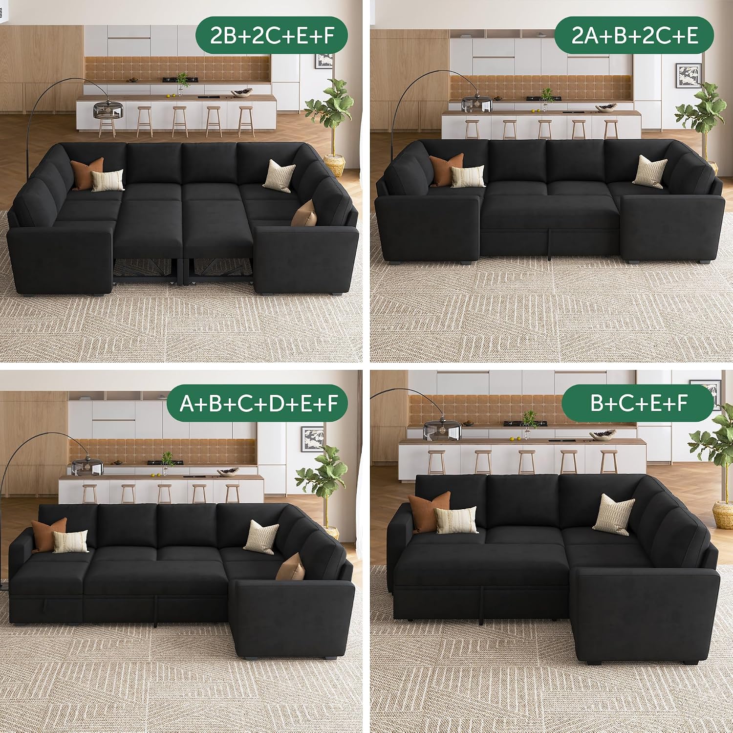 HONBAY Corner Seat for Sectional Sleeper Sofa, Corner Module for Modular Sleeper Couch with Pull Out Bed, Velvet Black