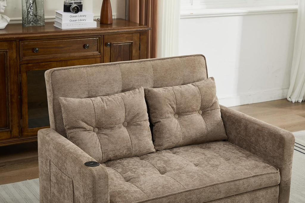 KEIKI 46' Sleeper Sofa Bed, 3-in-1 Convertible Sofa Chair with Pullout Bed, Loveseat with Adjustable Backrest and Side Pocket for Living Room, Dorm, Apartment, Came